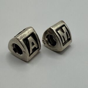 Authentic Pandora 925 ALE Sterling Silver Letter A M Cube Charms Retired 6.6g